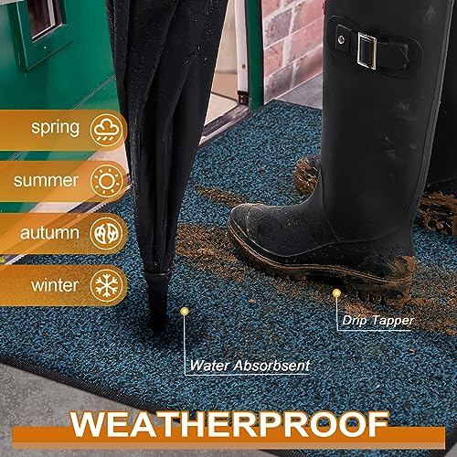 Mibao Front Door Mat, Dirt Trapper Welcome Mat for Outdoor Indoor, Non-Slip Waterproof Doormat, Durable Machine Washable Low Profile Entry Rug for Back Door Outside Patio Porch, 32" x 20", Blue - Image 3