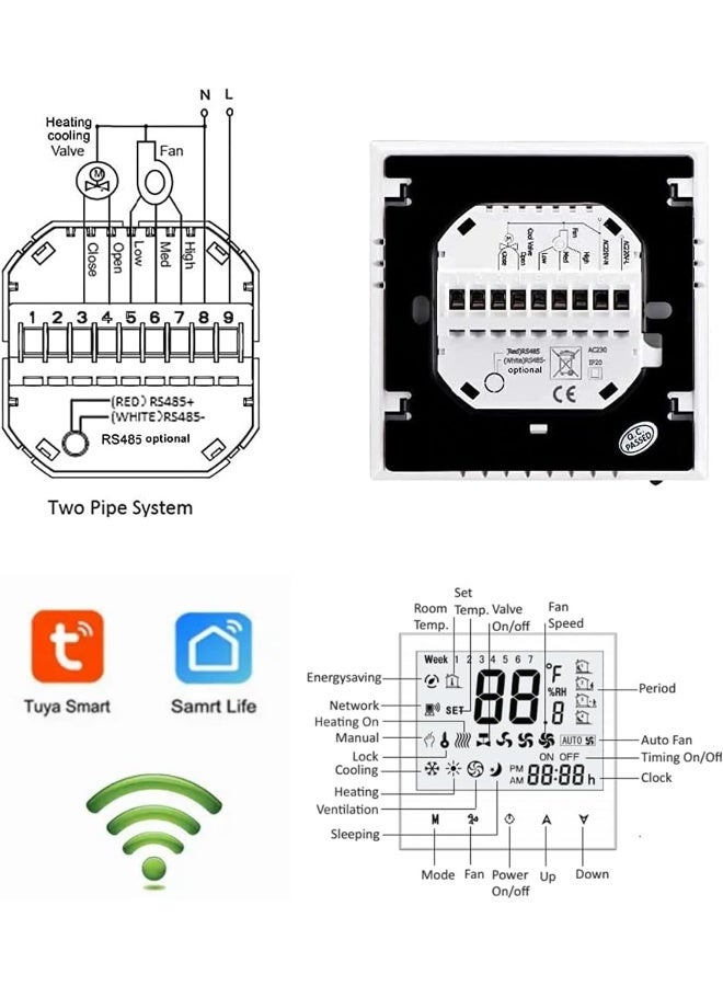 melfi Royal Apex Wifi Programmable Room AC Smart Thermostat | Energy Saving FCU Central Air Conditioner Touch Controller 95-240VAC with Alexa Echo Google Home IFTTT Support (White with Silver Frame)  - Image 4