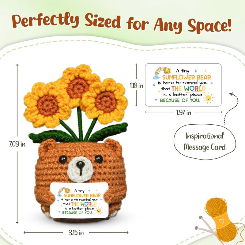 OASSIE Easter Basket Stuffers Gifts for Kids Teens - Sunflower Bear Positive Crochet Animals, Inspirational Birthday Gifts for Teen Boys Girls Women Daughter Sister - Image 3