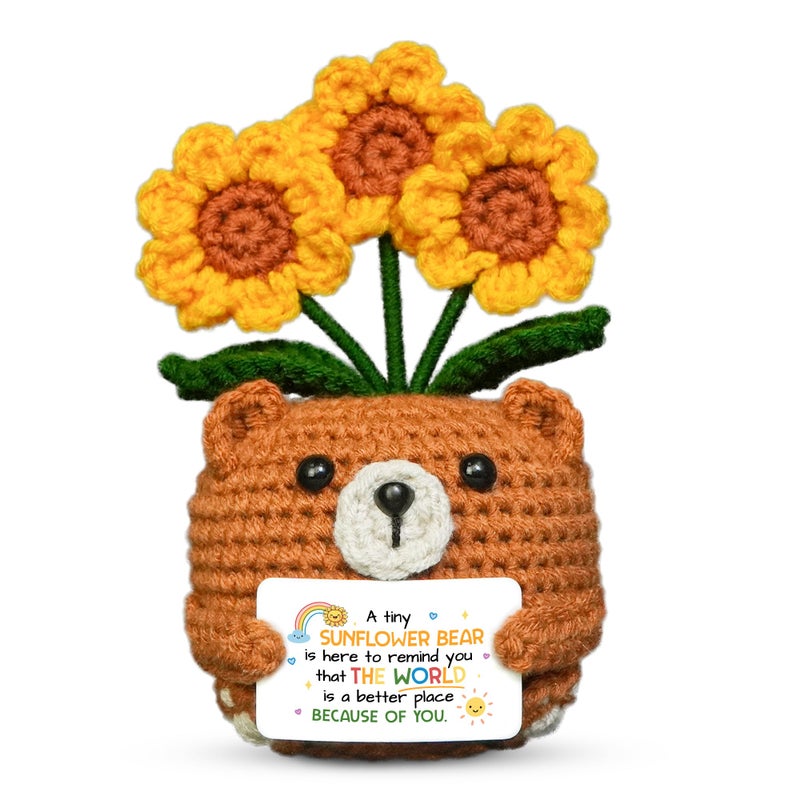 OASSIE Easter Basket Stuffers Gifts for Kids Teens - Sunflower Bear Positive Crochet Animals, Inspirational Birthday Gifts for Teen Boys Girls Women Daughter Sister - Image 1