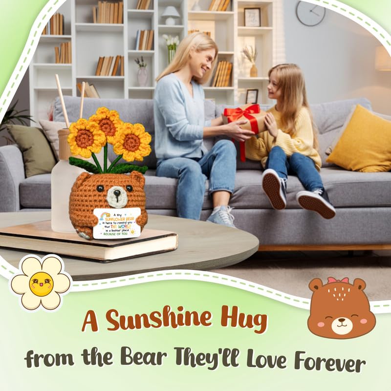 OASSIE Easter Basket Stuffers Gifts for Kids Teens - Sunflower Bear Positive Crochet Animals, Inspirational Birthday Gifts for Teen Boys Girls Women Daughter Sister - Image 5