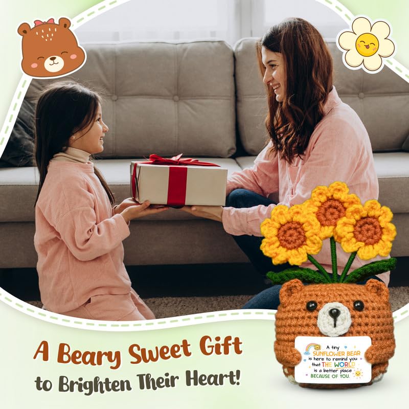 OASSIE Easter Basket Stuffers Gifts for Kids Teens - Sunflower Bear Positive Crochet Animals, Inspirational Birthday Gifts for Teen Boys Girls Women Daughter Sister - Image 2