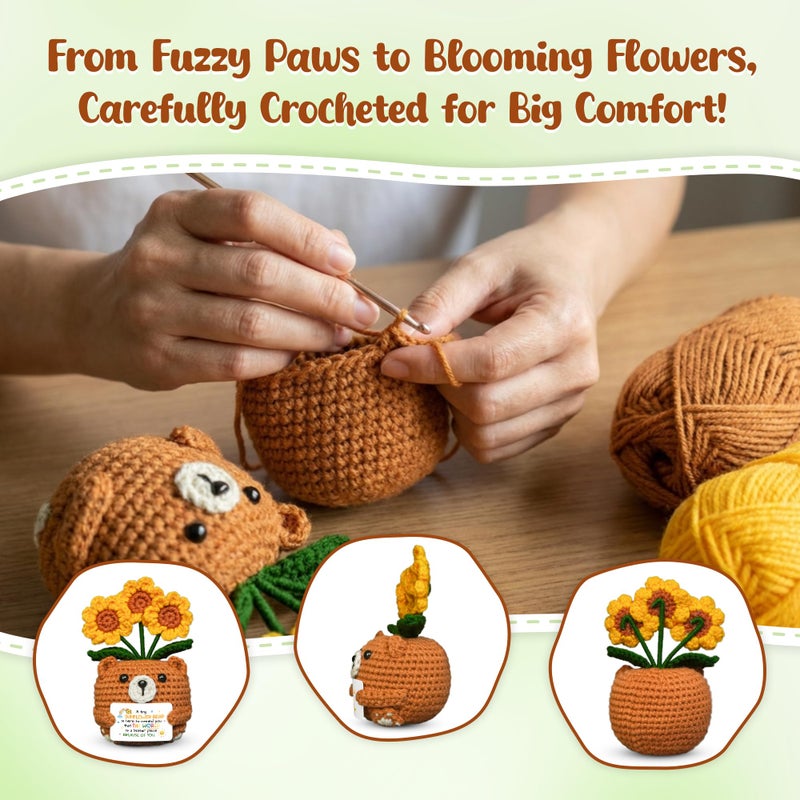 OASSIE Easter Basket Stuffers Gifts for Kids Teens - Sunflower Bear Positive Crochet Animals, Inspirational Birthday Gifts for Teen Boys Girls Women Daughter Sister - Image 4