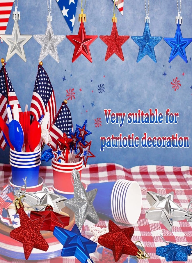 JULMELON 36Pcs Patriotic Star Ornaments Memorial Day Independence Day Labor Day Veterans Day Decorations for Home Party Christmas Tree Decor, Blue Red and Silver - Image 4