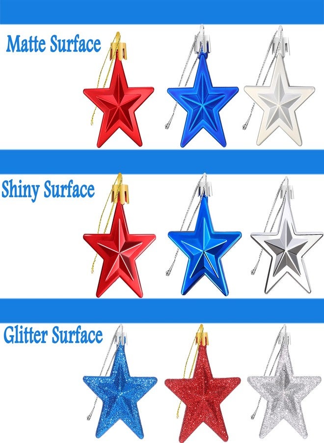 JULMELON 36Pcs Patriotic Star Ornaments Memorial Day Independence Day Labor Day Veterans Day Decorations for Home Party Christmas Tree Decor, Blue Red and Silver - Image 3