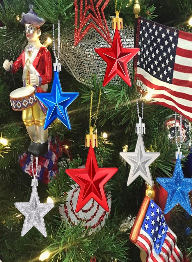 JULMELON 36Pcs Patriotic Star Ornaments Memorial Day Independence Day Labor Day Veterans Day Decorations for Home Party Christmas Tree Decor, Blue Red and Silver - Image 5