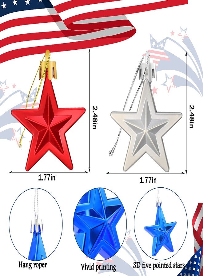 JULMELON 36Pcs Patriotic Star Ornaments Memorial Day Independence Day Labor Day Veterans Day Decorations for Home Party Christmas Tree Decor, Blue Red and Silver - Image 2