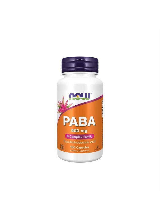 now Supplements, PABA (Para-Aminobenzoic Acid) 500 mg, B-Complex Family, 100 Capsules - Image 1