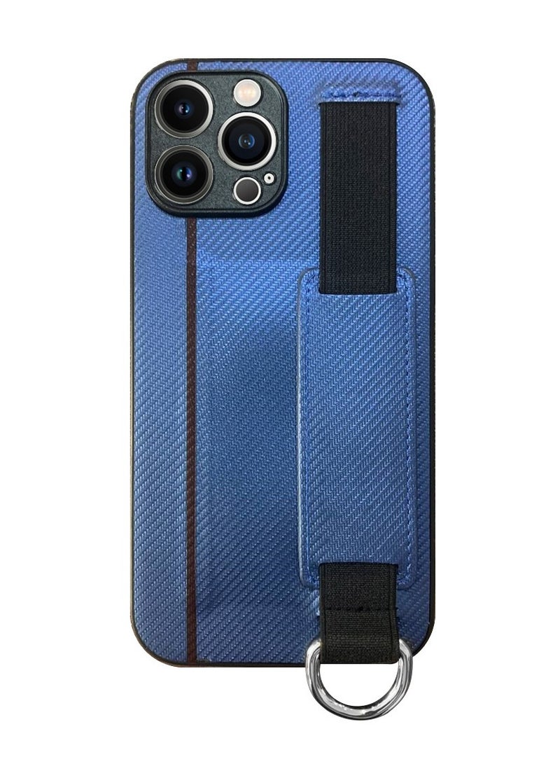 CATANES iPhone 13 Pro Case Cover with Hand Strap Finger Grip Loop and Card Holder Slot Blue  - Image 1