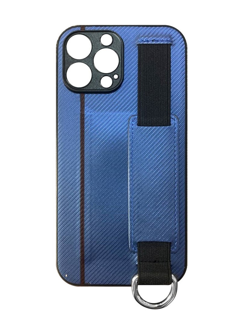 CATANES iPhone 13 Pro Case Cover with Hand Strap Finger Grip Loop and Card Holder Slot Blue  - Image 3