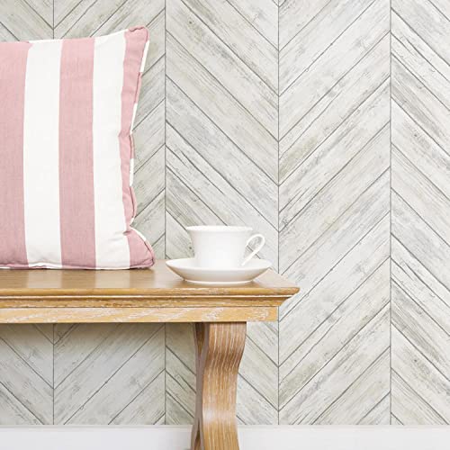 RoomMates RMK11453WP White Herringbone Wood Boards Peel and Stick Wallpaper - Image 2