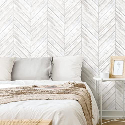 RoomMates RMK11453WP White Herringbone Wood Boards Peel and Stick Wallpaper - Image 3