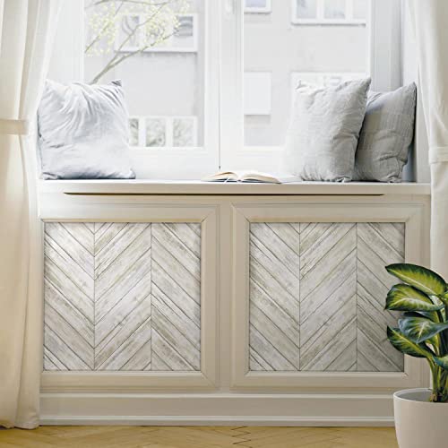 RoomMates RMK11453WP White Herringbone Wood Boards Peel and Stick Wallpaper - Image 5
