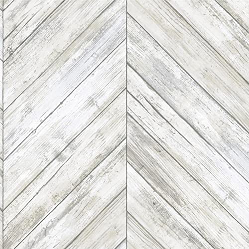 RoomMates RMK11453WP White Herringbone Wood Boards Peel and Stick Wallpaper - Image 1