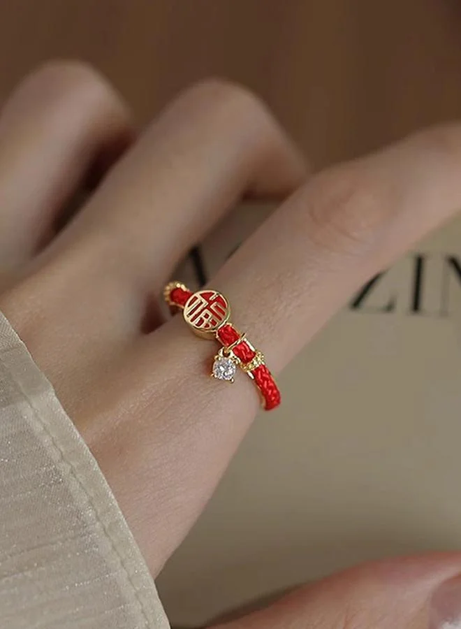 تايك تو Golden Braided Ring With Zircon Charm