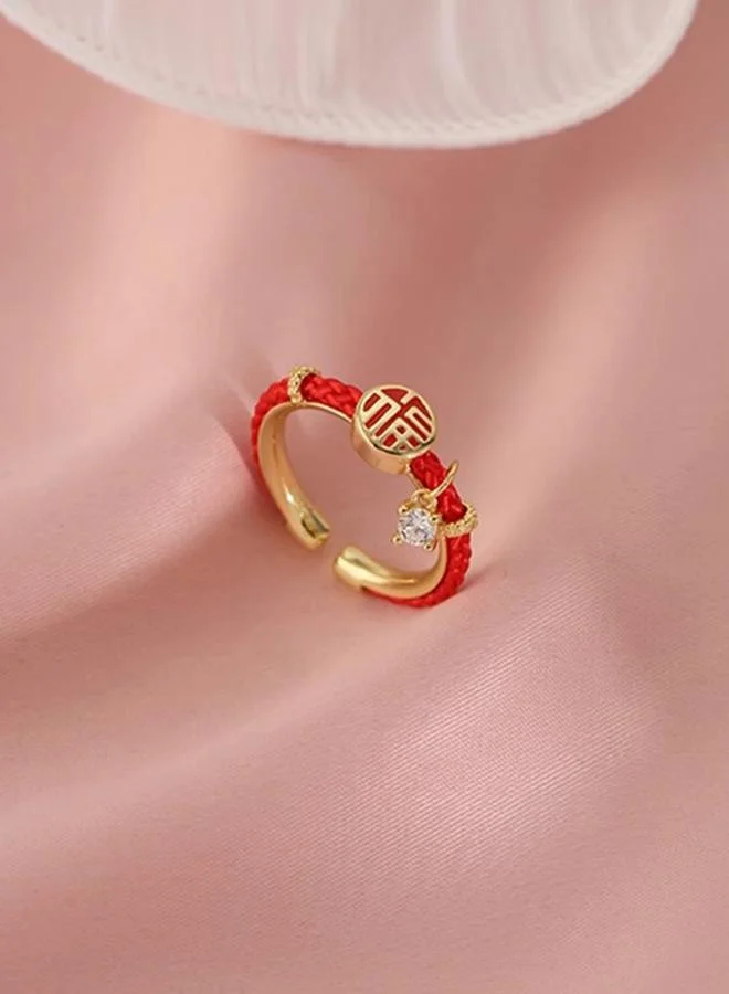 تايك تو Golden Braided Ring With Zircon Charm