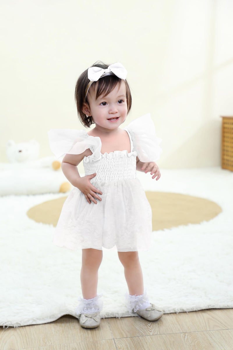 TITKKOP Baby Girl Clothes Infant Tulle Romper Ruffe Sleeveless Bodysuit Baby Girl Outfits Infant Girl Dress(white,6-12M) - Image 2
