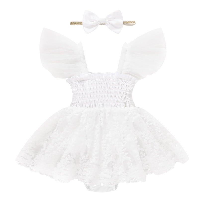 TITKKOP Baby Girl Clothes Infant Tulle Romper Ruffe Sleeveless Bodysuit Baby Girl Outfits Infant Girl Dress(white,6-12M) - Image 1
