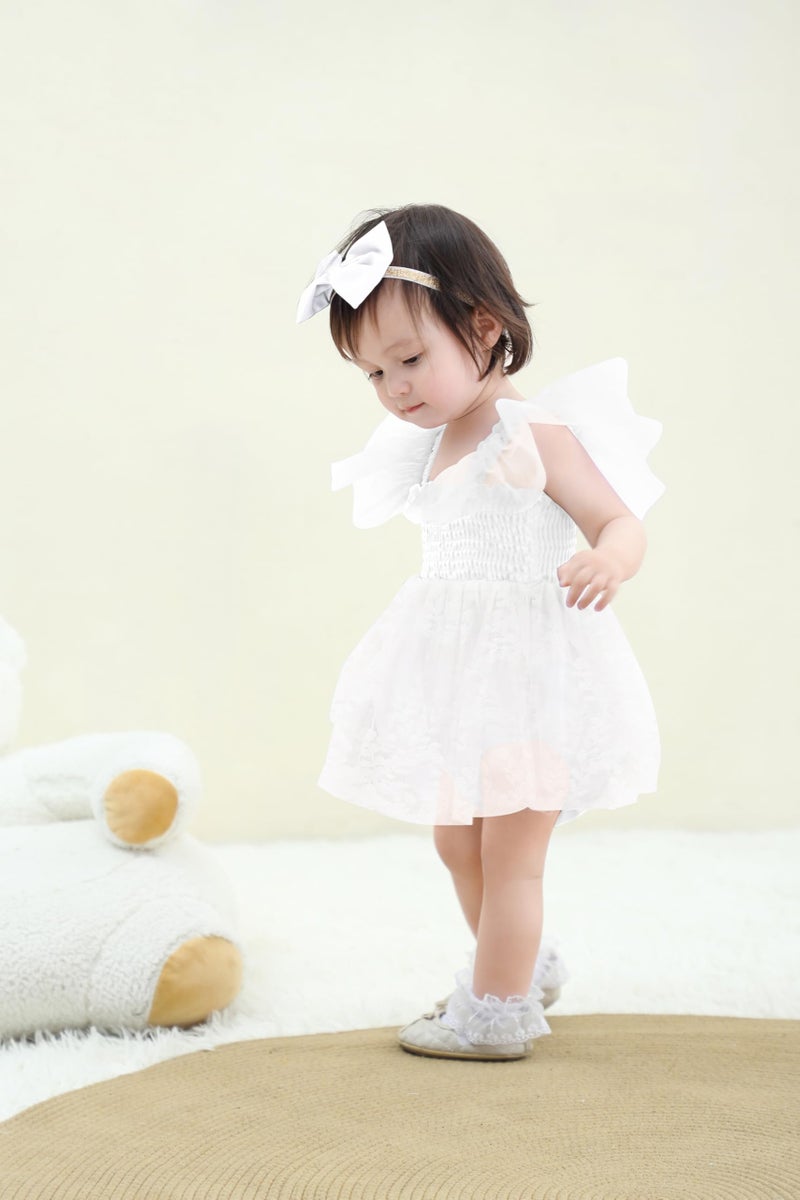 TITKKOP Baby Girl Clothes Infant Tulle Romper Ruffe Sleeveless Bodysuit Baby Girl Outfits Infant Girl Dress(white,6-12M) - Image 3