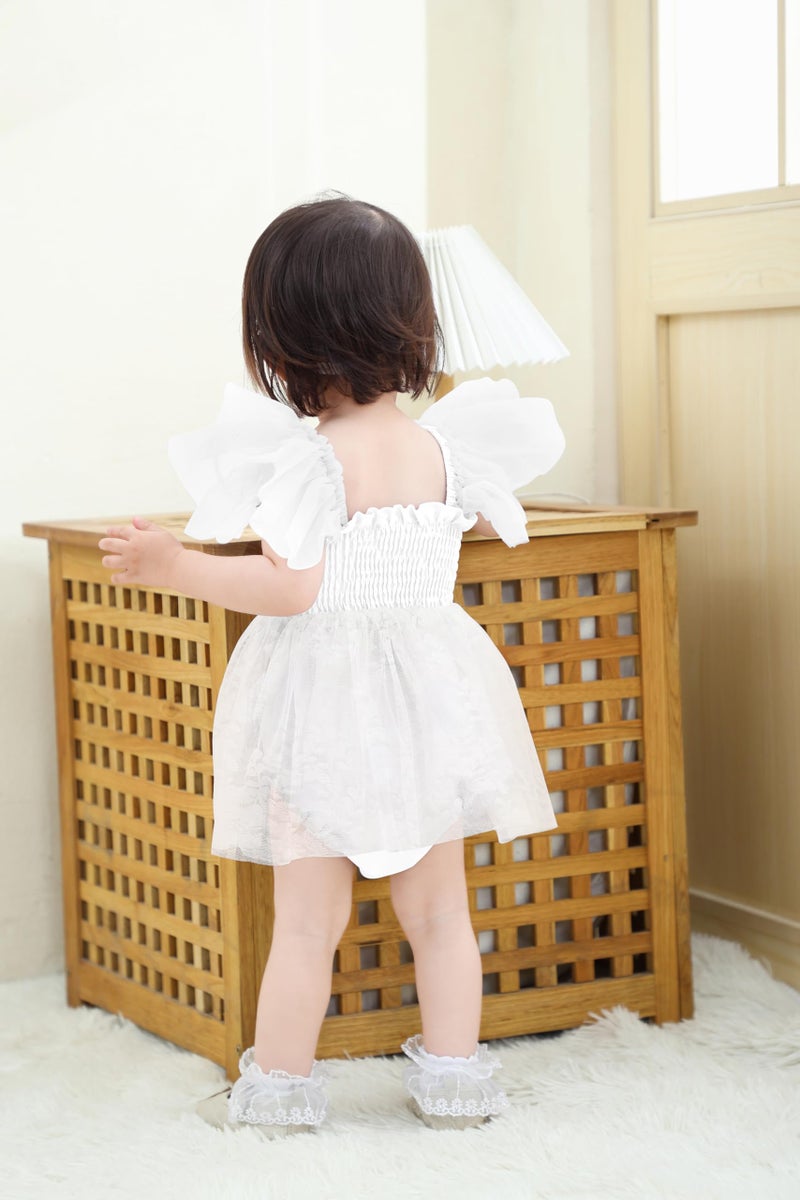 TITKKOP Baby Girl Clothes Infant Tulle Romper Ruffe Sleeveless Bodysuit Baby Girl Outfits Infant Girl Dress(white,6-12M) - Image 4