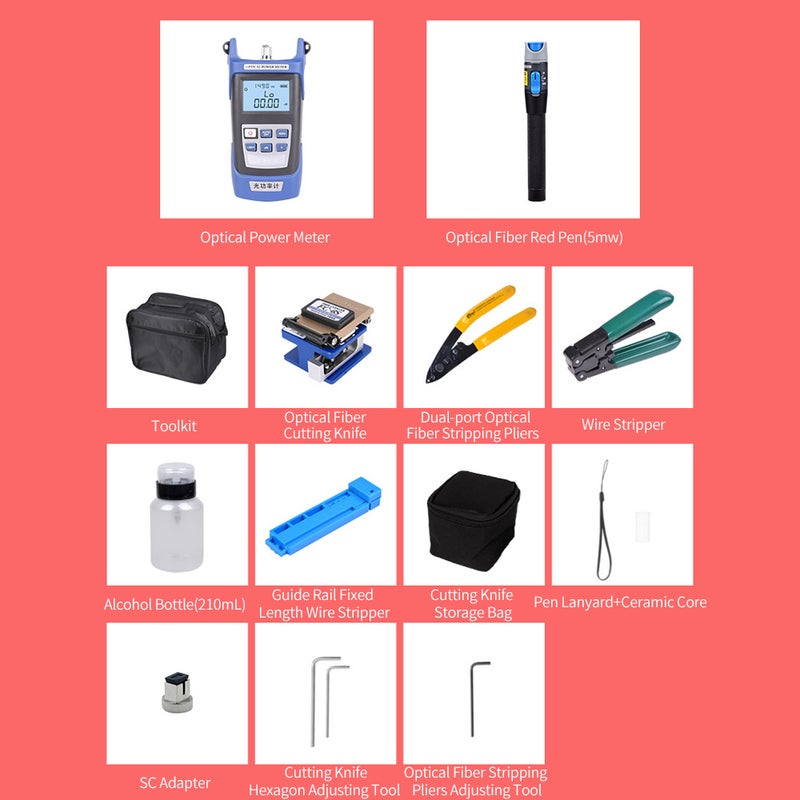 Optical Fiber Tool Kit Fiber Cleaver Set Cold Contact Cutting Tool Set with Optical Power Meter Red Pen Wire Stripping Plier - Image 4
