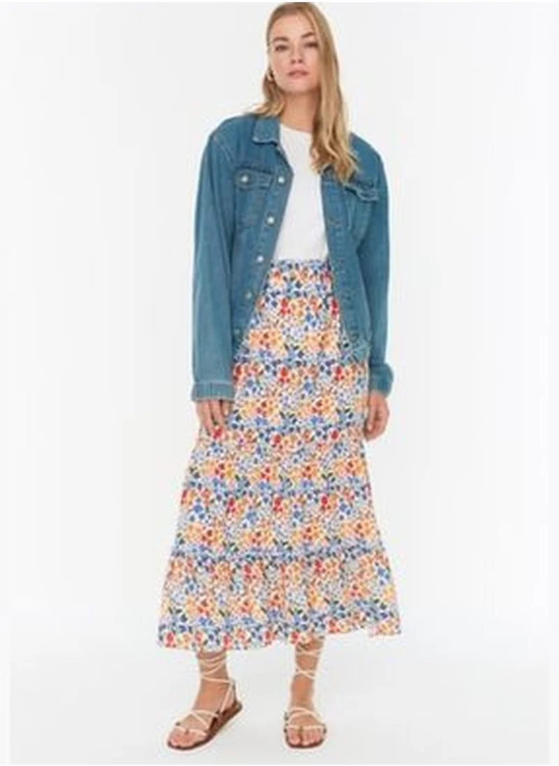trendyol Floral Patterned Woven Skirt in Ecru TCTSS22EE00000 TCTSS22EE00000