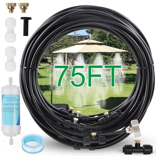 YOFIT Outdoor Misting System for Patio Cooling, 75FT Water Mister Hose Kit, Cooling Misters for Porch, Backyard, Yard, Garden, Portable Mist System with Brass Nozzles for Outside - Image 1