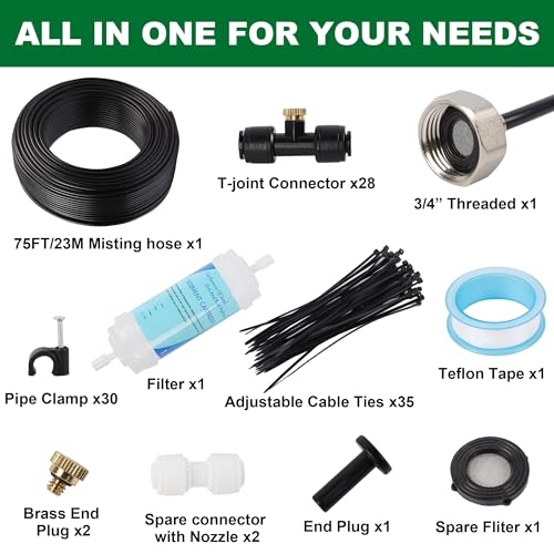 YOFIT Outdoor Misting System for Patio Cooling, 75FT Water Mister Hose Kit, Cooling Misters for Porch, Backyard, Yard, Garden, Portable Mist System with Brass Nozzles for Outside - Image 3