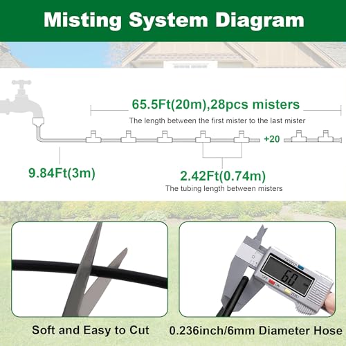 YOFIT Outdoor Misting System for Patio Cooling, 75FT Water Mister Hose Kit, Cooling Misters for Porch, Backyard, Yard, Garden, Portable Mist System with Brass Nozzles for Outside - Image 4