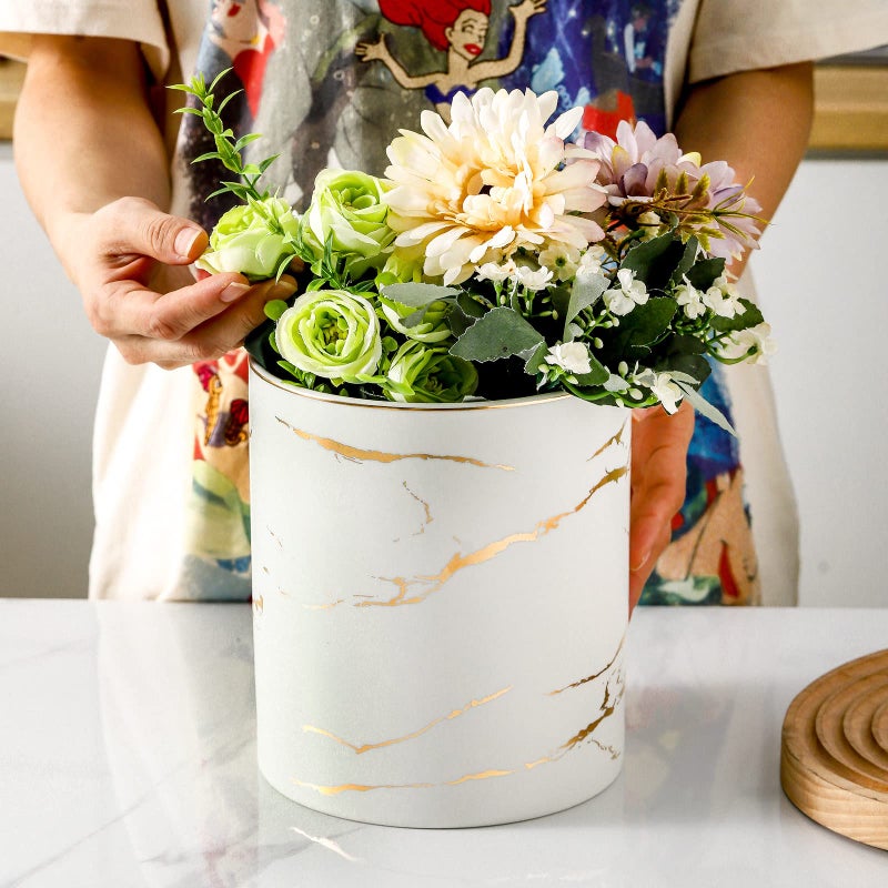 Howise 7" Marble Utensil Holder, Large Kitchen Utensil Holder Organizer , Golden Marble White Stable Utensil Crock Spatula Holder for Kitchen Counter Countertop Farmhouse Cooking Tools Holder - Image 3