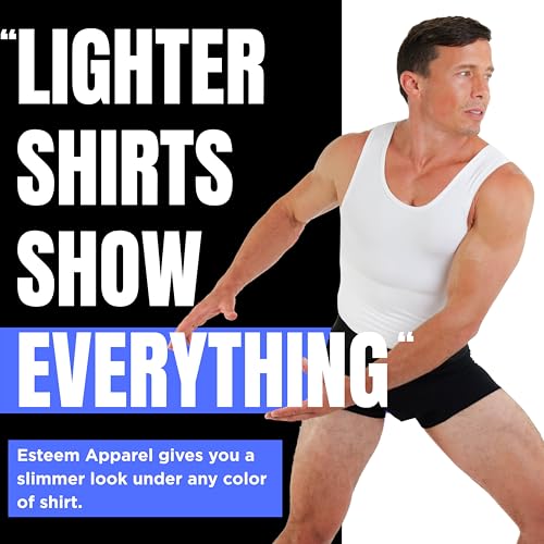 Esteem Apparel Max Mens Compression Shirt for Chest and Body Shaper Belly Slimming Shapewear Undershirt Tank Top for Men (White, XXL) - Image 5