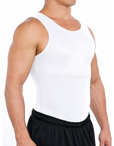 Esteem Apparel Max Mens Compression Shirt for Chest and Body Shaper Belly Slimming Shapewear Undershirt Tank Top for Men (White, XXL) - Image 1