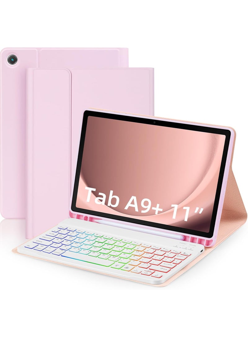 Rock Pow Case with Arabic Keyboard for Samsung Galaxy Tab A9 Plus 11 inch (SM-X210/X216/X218),7 Color Rainbow Backlight Detachable Keyboard Magnetic Case with Pen Slot for Tablet A9+ 5G - Image 1