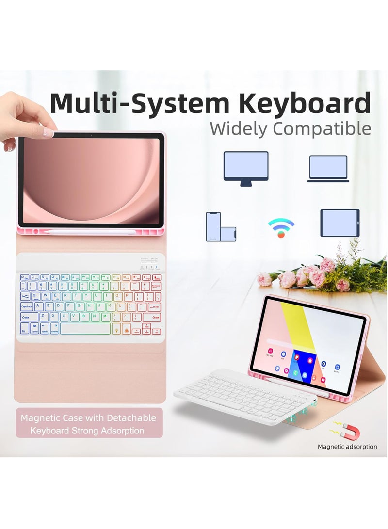 Rock Pow Arabic Keyboard Case for Samsung Galaxy Tab A9 Plus 11 inch (SM-X210/X216/X218),7 Color Rainbow Backlit Detachable Keyboard with Type-C Charging Magnetic Cover for Galaxy Tab A9+ 11inch 2023 5G, 2in1 combo - Image 5