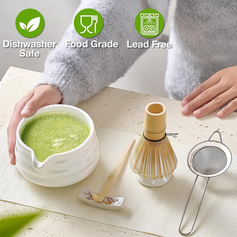 Mfacoy Matcha Whisk Set, Japanese Tea Set (5pcs) includes Matcha Bowl with Spout (19 oz), Bamboo Whisk and Matcha Scoop, Whisk Holder, Stainless Steel Sifter, Tea Making Tools, Matcha Kit - Image 5