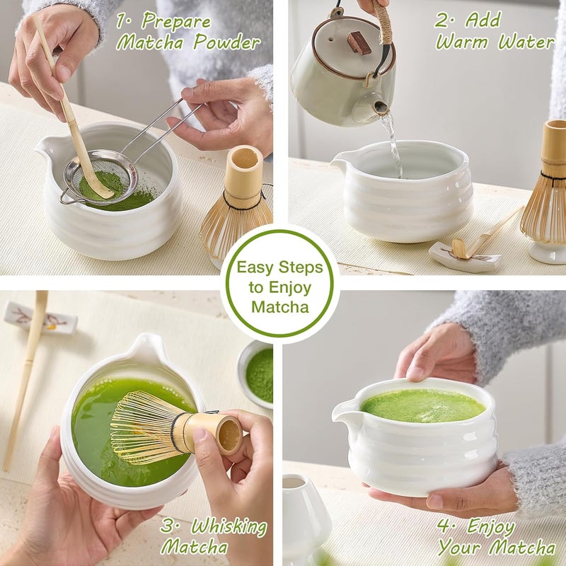 Mfacoy Matcha Whisk Set, Japanese Tea Set (5pcs) includes Matcha Bowl with Spout (19 oz), Bamboo Whisk and Matcha Scoop, Whisk Holder, Stainless Steel Sifter, Tea Making Tools, Matcha Kit - Image 4