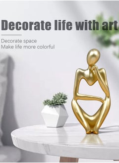 Thinker Reading Statue Resin Abstract Sitting Figure Art Sculpture Home Decor Bookshelf Desktop Ornament Modern Figurines for Decorating Bedroom  Office Living Room Apartment Gold