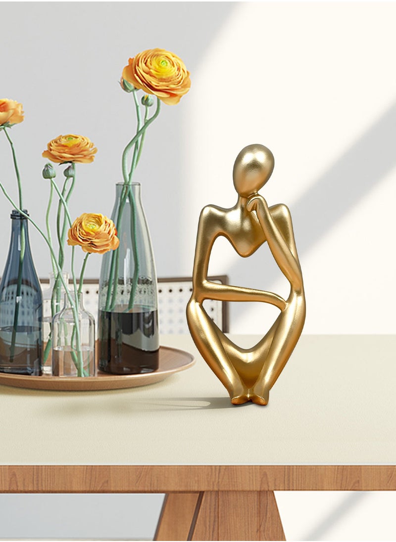 Occuwzz - Thinker Reading Statue Resin Abstract Sitting Figure Art Sculpture Home Decor Bookshelf Desktop Ornament Modern Figurines for Decorating Bedroom  Office Living Room Apartment Gold - Image 1