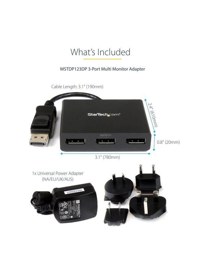 StarTech .com 3-Port DisplayPort 1.2 Splitter, DisplayPort to 3x DP Multi-Monitor Adapter, Dual 4K 30Hz and 1080p 60Hz Computer MST Hub, Windows Only (MSTDP123DP) - Image 5