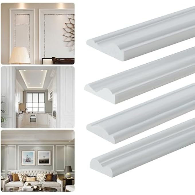 PEEL AND STICK PANELS GLOSSY MOLDING TRIM, FLEXIBLE CHAIR RAIL CLASSIC WALL TRIM, SELF-ADHESIVE WALL PANELING STRIP FOR HOME DECORATION(WHITE 10FT*1.3IN) - Image 2