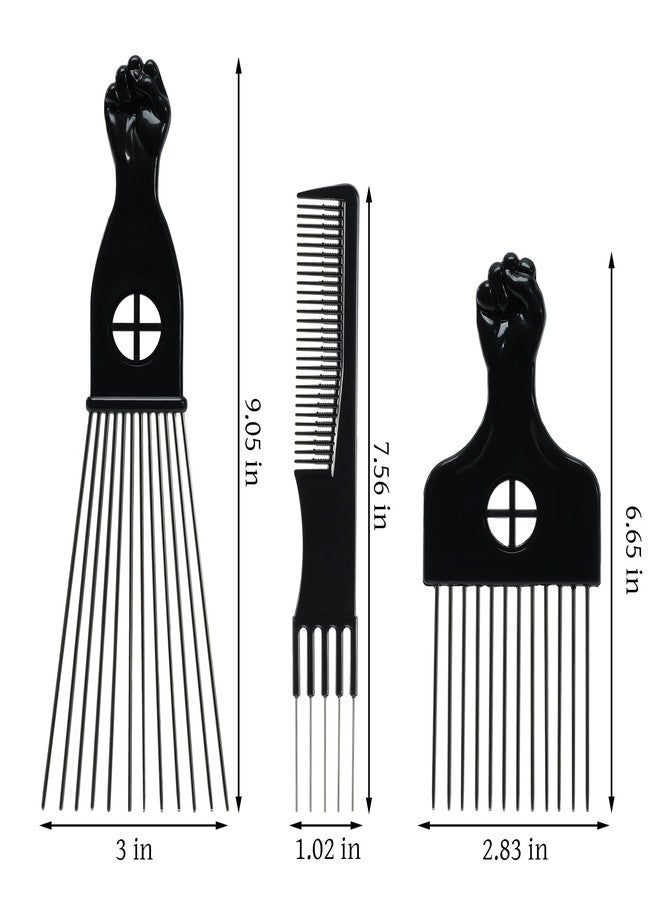 SIMPOR Afro Hair Pick for Men Hair Comb with Metal Pick for Afro Hair, Wide Tooth Comb for Hair Styling, Afro Pick for Women Styling Comb Styling Tool for Natural Curly Hair Beard, 3PCS - Image 2