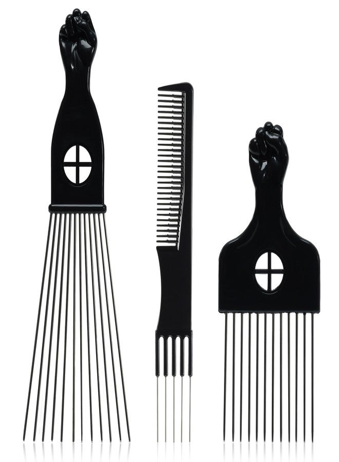 SIMPOR Afro Hair Pick for Men Hair Comb with Metal Pick for Afro Hair, Wide Tooth Comb for Hair Styling, Afro Pick for Women Styling Comb Styling Tool for Natural Curly Hair Beard, 3PCS - Image 1