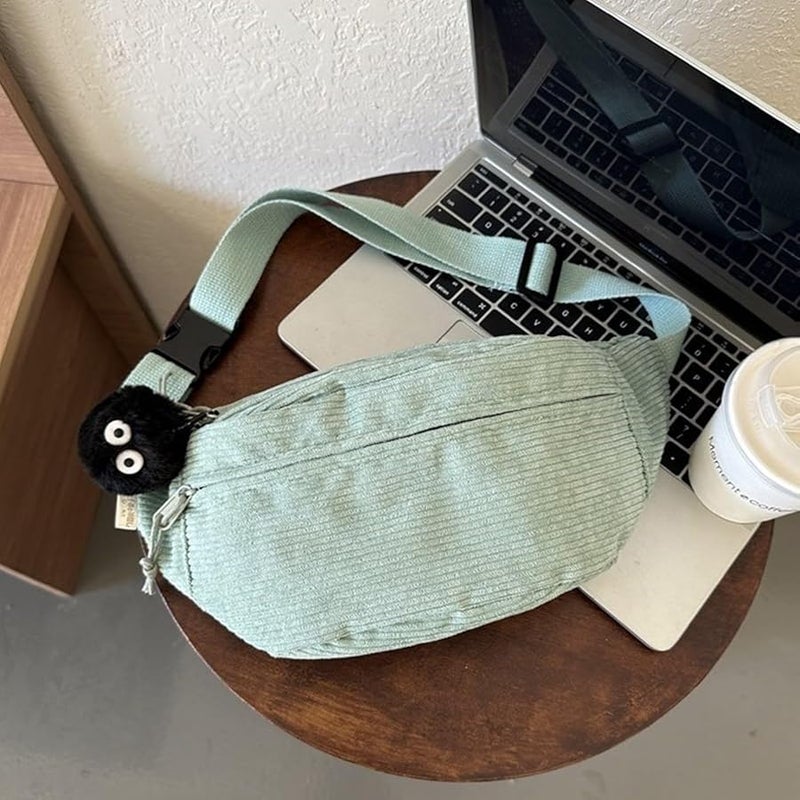 2023 Large Capacity Corduroy Waist Bag With Pendant Black Crossbody Chest Pack For Girl - Image 4