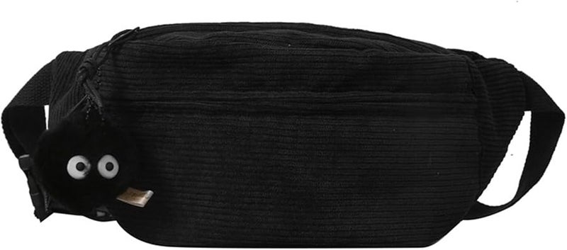 2023 Large Capacity Corduroy Waist Bag With Pendant Black Crossbody Chest Pack For Girl - Image 1