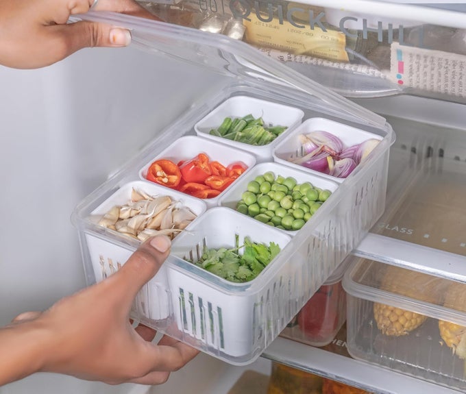 FRIDGE STORAGE BOXES FREEZER STORAGE CONTAINERS CONTAINER FOR KITCHEN STORAGE SET STORAGE IN KITCHEN VEGETABLE STORAGE DRAINING CRISPER REFRIGERATOR FOOD BOX PACK OF 1