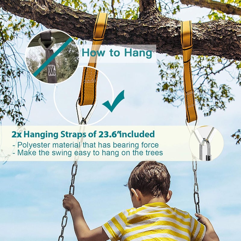PACEARTH Swing Seat Support 660lb with 68.9 inch Anti-Rust Chains Plastic Coated 23.6 inch Tree Hanging Straps and Locking Buckles Outdoor Playground Tree Swing-Sky-Blue - Image 3