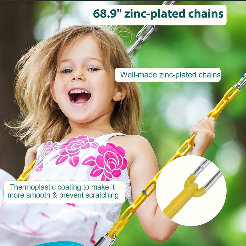 PACEARTH Swing Seat Support 660lb with 68.9 inch Anti-Rust Chains Plastic Coated 23.6 inch Tree Hanging Straps and Locking Buckles Outdoor Playground Tree Swing-Sky-Blue - Image 4