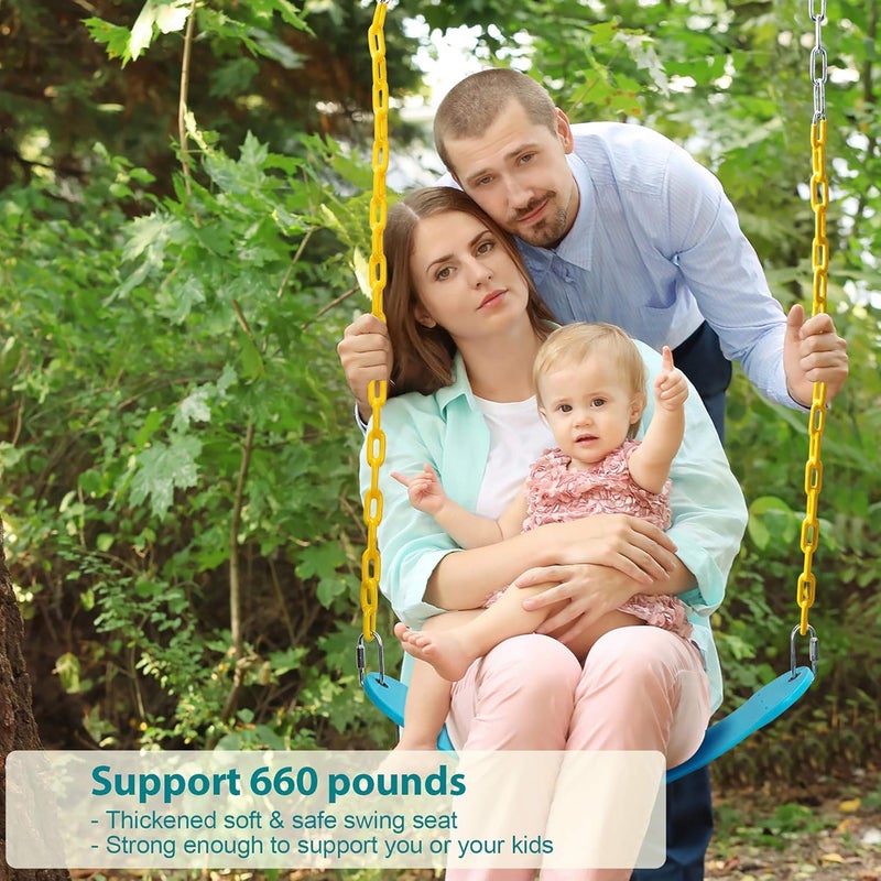 PACEARTH Swing Seat Support 660lb with 68.9 inch Anti-Rust Chains Plastic Coated 23.6 inch Tree Hanging Straps and Locking Buckles Outdoor Playground Tree Swing-Sky-Blue - Image 2