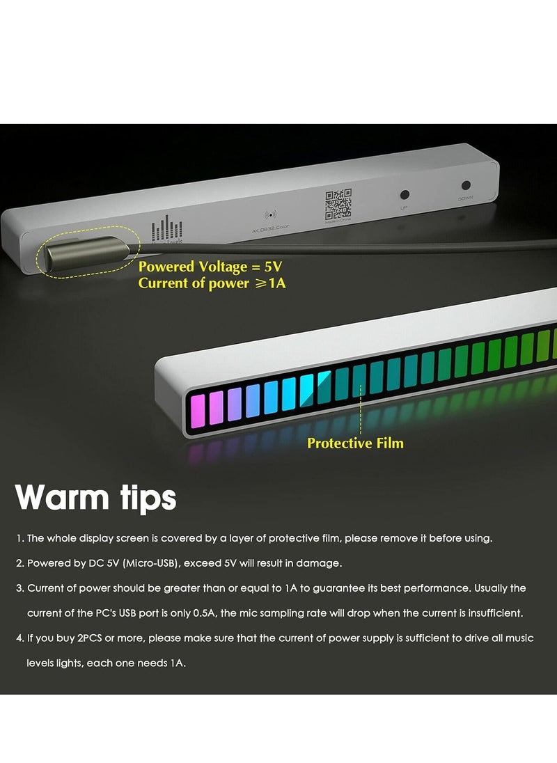 RGB Sound Control Lights, 2 Pack, Rechargeable LED Ambient Lights, Voice-Activated Rhythm Pickup, Colorful Music Sync, Car Laptop Party Outdoor Gaming Bistro