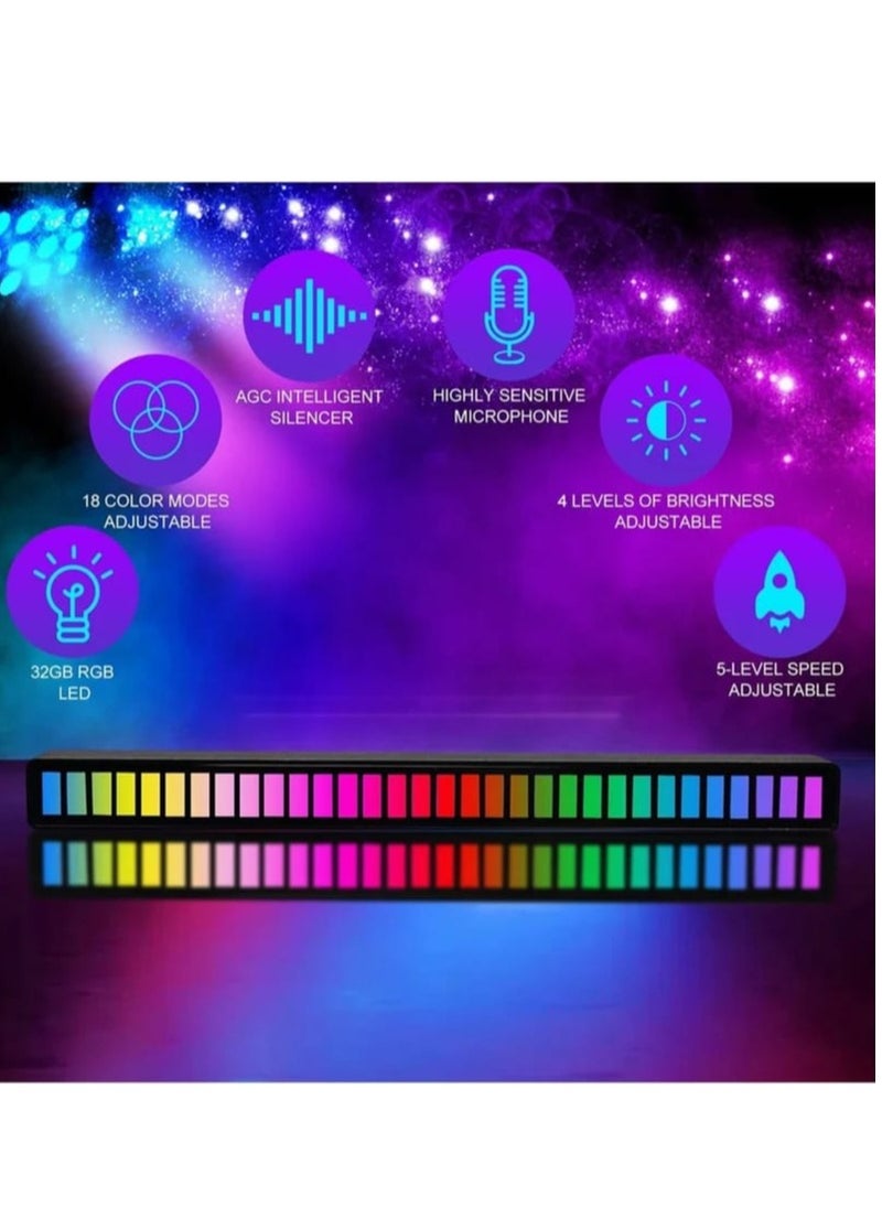 RGB Sound Control Lights, 2 Pack, Rechargeable LED Ambient Lights, Voice-Activated Rhythm Pickup, Colorful Music Sync, Car Laptop Party Outdoor Gaming Bistro